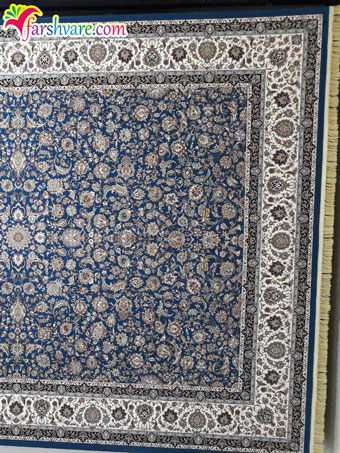 فرش کاشان طرح افشان فرش رنگ آبی کاربنی بافته شده
