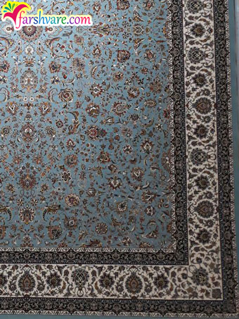 نمونه فرش ماشینی ایرانی طرح افشان آبی الماسی