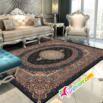 Iranian Persian black carpet of Florence design at home decoration