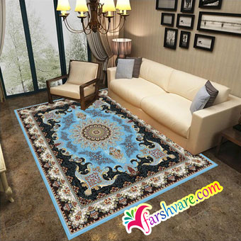 Iranian blue carpet of Niayesh design at home decoration