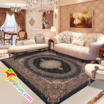 Persian Iranian black carpet of Florence design at home decoration