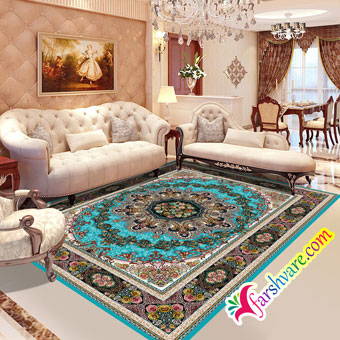 Persian carpet of Ilia design Iranian blue carpet at home decoration