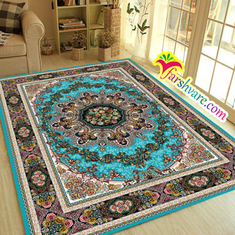 Persian carpet of Ilia design Iranian blue carpet in decoration