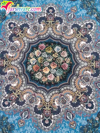 Sample of woven Iranian Persian carpet of Ilia design blue carpet