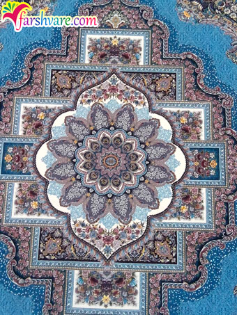 Sample of woven Iranian blue carpet of Hoze Noghre
