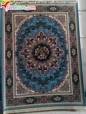 نمونه‌ی بافته شده از فرش 6 متری کاشان فرش ماشینی کاشان طرح ایلیا با رنگ آبی