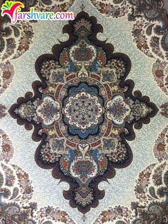 نمونه‌ی بافته شده‌ی فرش ماشینی کرم رنگ فرش کاشان طرح ستاره