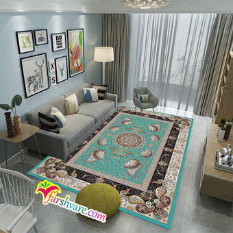 Iranian room carpet of blue at home decoration