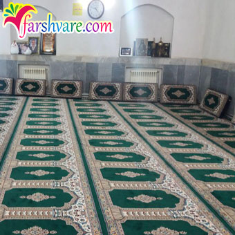 نمونه فرش سجاده ای مسجد بافته شده طرح رضوان سبز