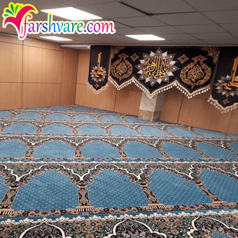 نمونه مسجد مفروش شده با سجاده فرش محرابی آبی طرح محتشم