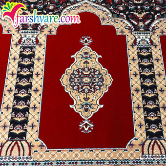 نمونه‌ی بافته شده‌ی فرش سجاده ای مسجد رنگ قرمز طرح ثریا