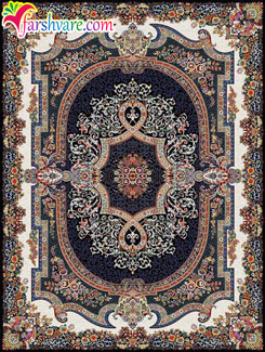 فرش کاشان 700 شانه - فرش ماشینی کاشان طرح محبت با رنگ زمینه سرمه‌ای