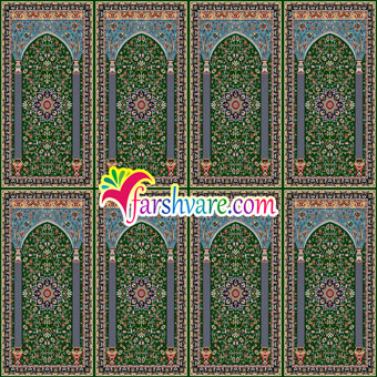 فرش سجاده ای ستاره کویر کاشان ؛ سجاده فرش مسجدی با رنگ زمینه‌ی سبز