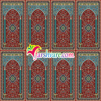 فرش مسجد ستاره کویر کاشان ؛ سجاده فرش محرابی با رنگ زمینه‌ی قرمز روناسی