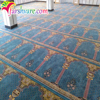 سجاده فرش بافته شده محرابی برای مسجد طرح خضرا آبی