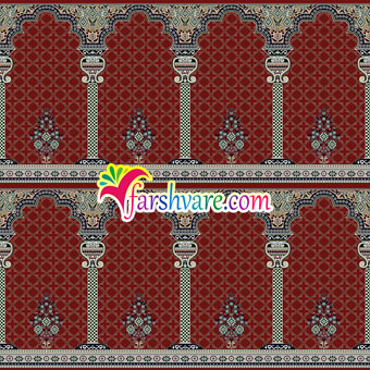  فرش مسجد محرابی طرح خضرا ؛ سجاده فرش ماشینی کاشان با رنگبندی قرمز روناسی