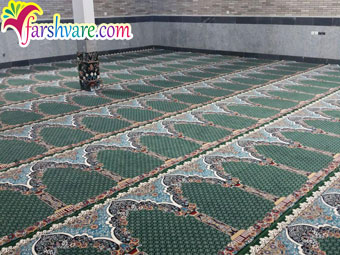 مسجد مفروش شده با فرش سجاده ای سبز طرح محتشم