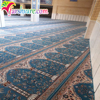 نمونه مسجد مفروش شده جهت خرید سجاده فرش طرح طاها آبی