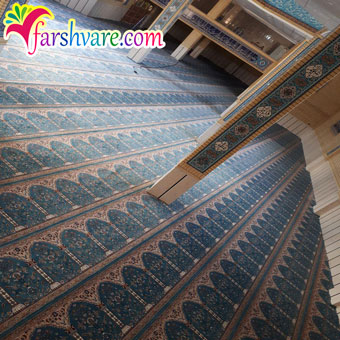 نمونه مسجد مفروش شده جهت خرید سجاده فرش مسجدی طرح طاها آبی