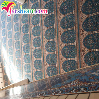نمونه‌ی بافته شده جهت خرید فرش سجاده ای مسجد طرح طاها آبی