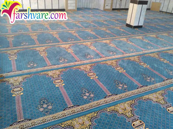 نمونه‌ی فرش شده‌ی سجاده فرش مسجد محرابی طرح خضرا آبی فیروزه‌ای