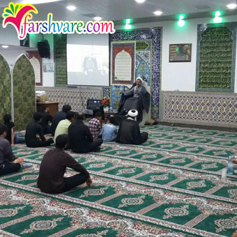 نمونه بافته شده فرش مسجدی سبز طرح بارگاه